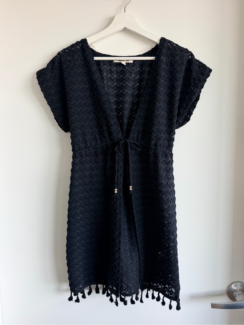 NWOT Miken Swim Black chevron Crochet Tassel Beach Cover-Up XS